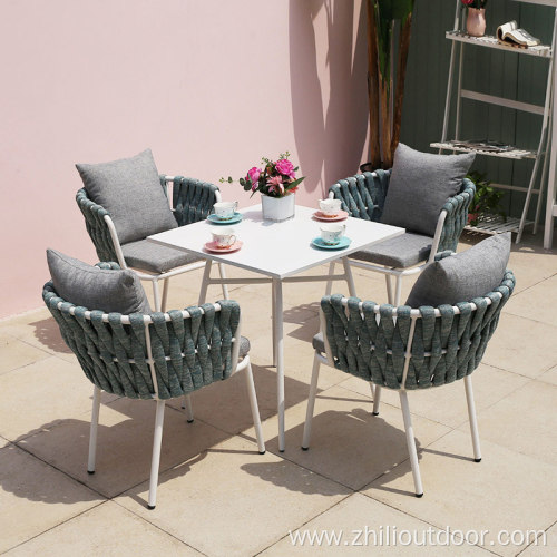 Outdoor Garden Rope Wicker Chairs Table Set Furniture